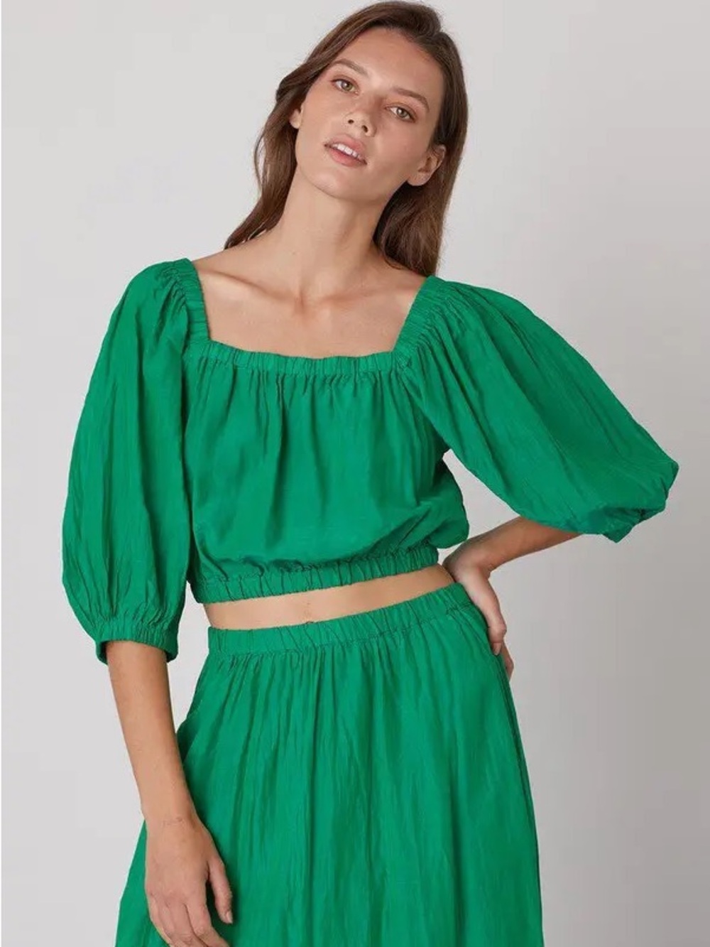 Velvet By Graham & Spencer Bristol Puff Sleeve Crop Top In Green Size XS
